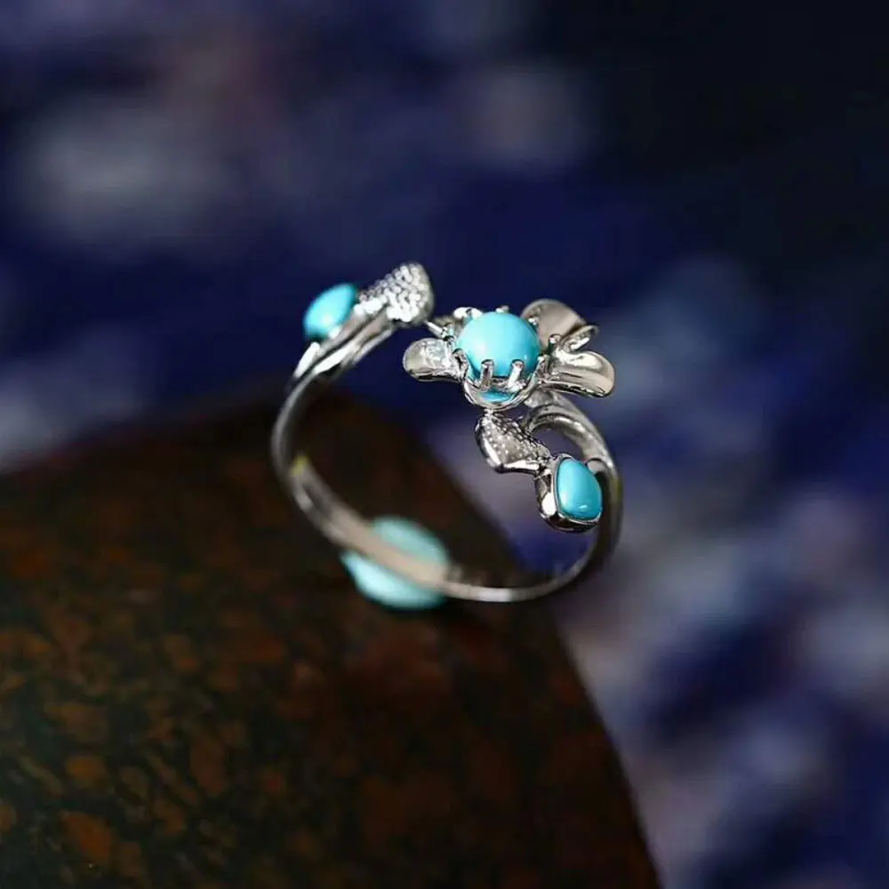 Женское кольцо из серебра 925 пробы RADHORSE регулируемое серебряное с бирюзовым