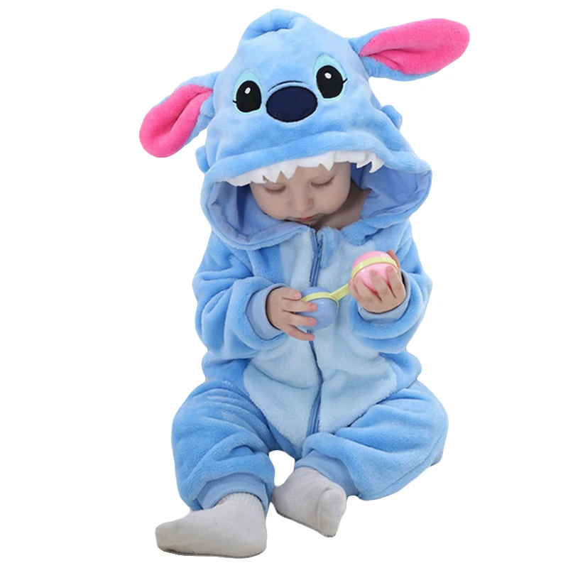 stitch Новые детские комбинезоны; пижамы для мальчиков и девочек; костюмы кигуруми; детская одежда с капюшоном в виде животных; комбинезон для малышей; зимние комбинезоны - Цвет: stitch