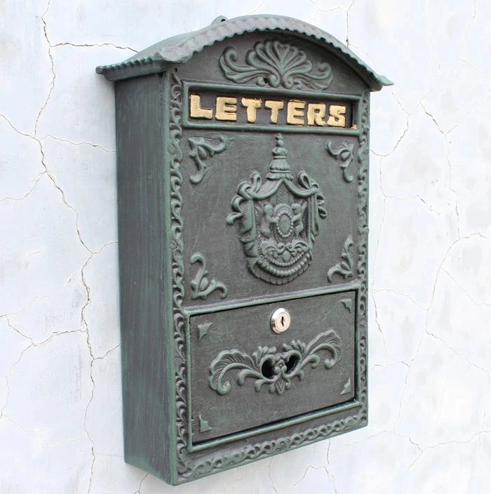 Embossed Trim Decor Bronze cast iron mailbox Wall mounted Mail Box High quality Garden Decorative mailbox European mailbox