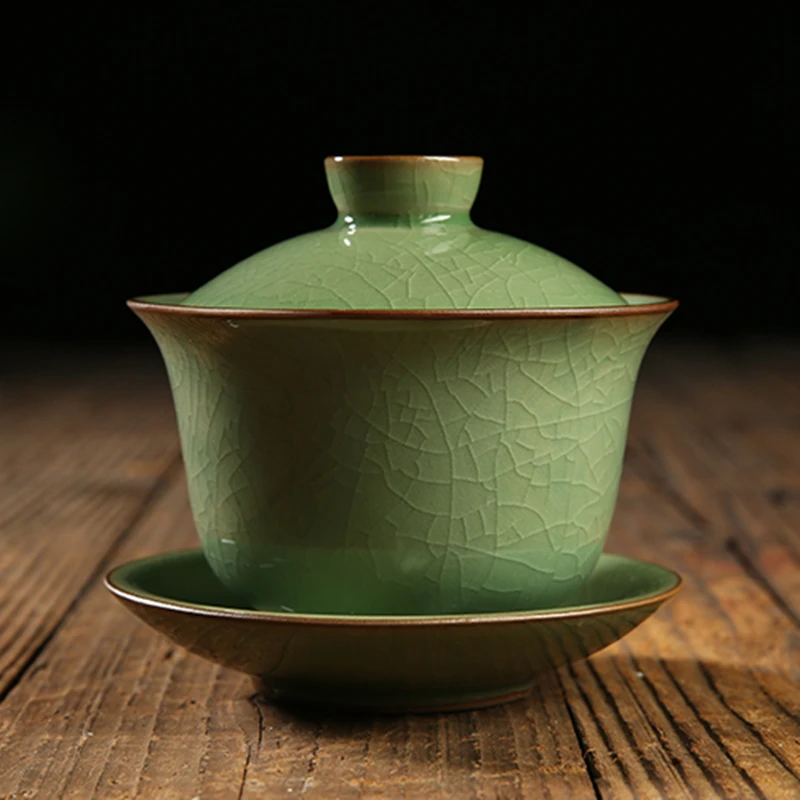 Креативный ледяной трещины текстура керамический Celadon Gaiwan с крышкой блюдце комплект китайский чайный набор кунг-фу пуэр чайник отправлен друг чайник