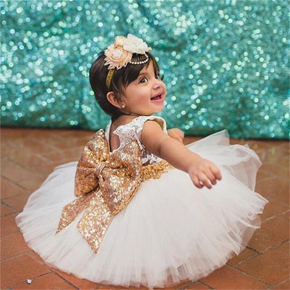 New Summer Style Baby Girl Christening Gown Lace Sequined Dresses Fashion Newborn Halter Birthday Clothes 1 2 Years Bebe | Детская