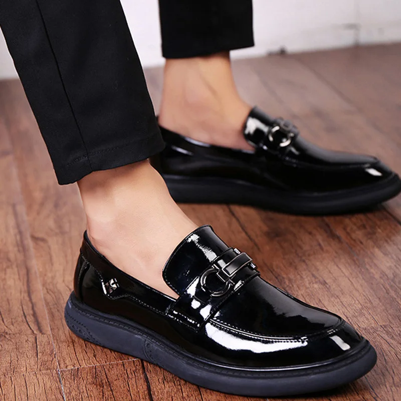 

Mens Shoes Casual Thick Bottom Loafers Footwear Slip On Luxury Shoes Men Patent Leather Men's Shoes 2017 Zapatillas Hombre