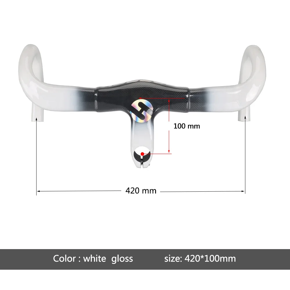 white 420x100mm TOSEEK Глянцевая труба из углеродистого волокна 3K углеродная велосипедная дорога, интегрированый руль велосипеда стволовых 28,6X400/420/440-100 мм - Цвет: white 420x100mm