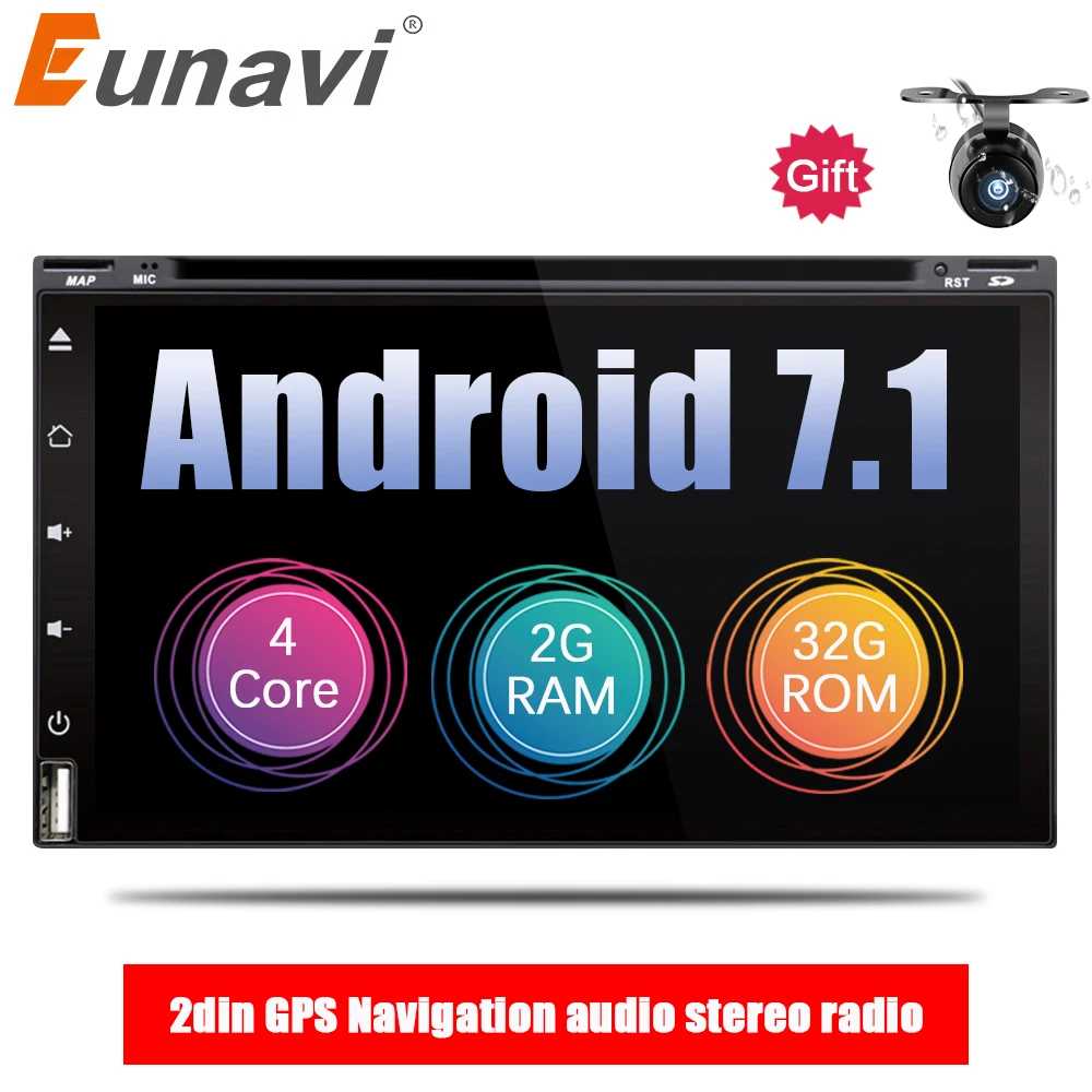 Eunavi 2 din 6 95 &quotandroid 7 1 8 автомобильный dvd плеер Универсальный 2din gps навигация аудио