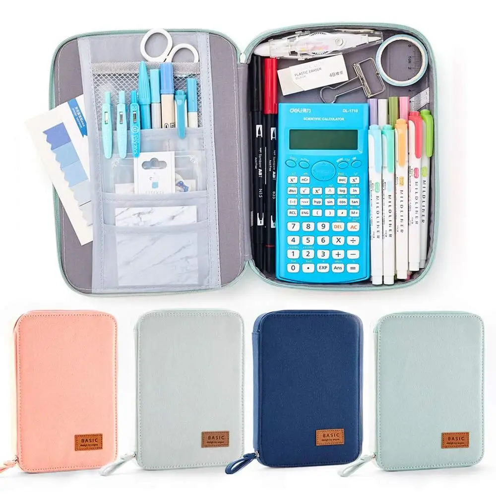 Big Capacity Pencil Pen Case Pouch Box Organizer Large Storage for Bullet Journal Light Blue