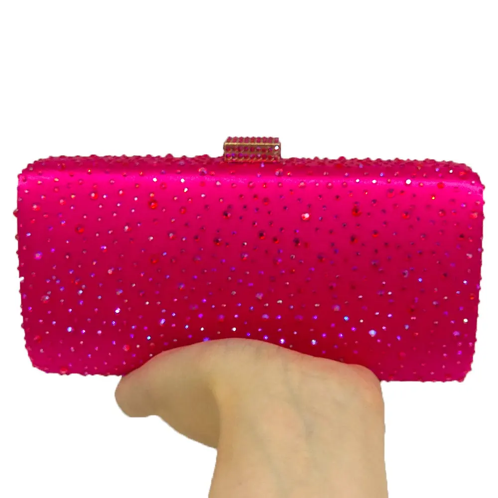 Boutique De FGG ярко-розовые вечерние сумочки-клатчи со стразами Женская сумочка в металлической коробке с бриллиантами свадебные вечерние клатчи сумочка для невесты