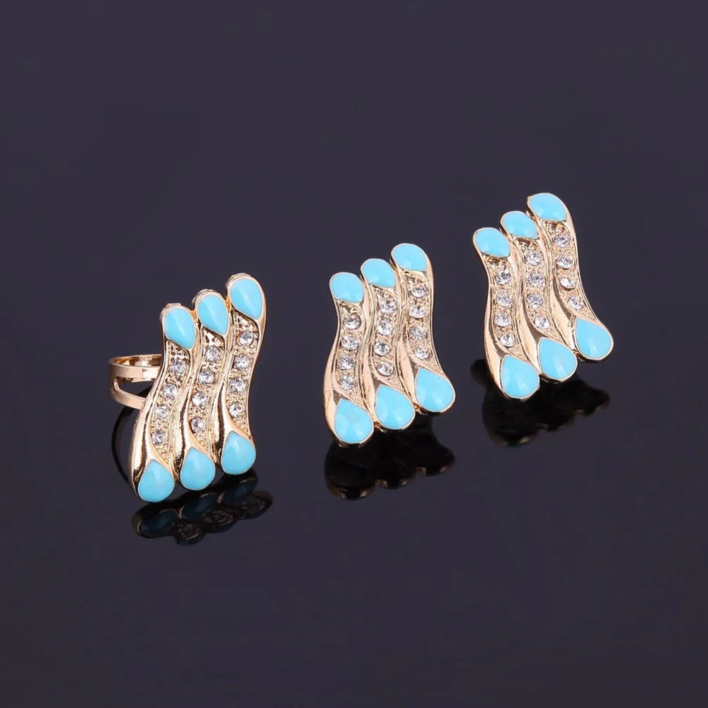 Комплект из колье серёг и кольца с кристаллами | Украшения аксессуары