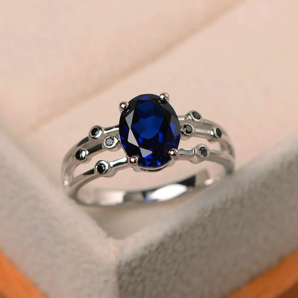 Blue Милое женское кольцо с зеленым красным синим фиолетовым Черным Камнем, модное серебряное кольцо 925 пробы, свадебные ювелирные кристаллы, кольца для помолвки для женщин - Цвет основного камня: Blue