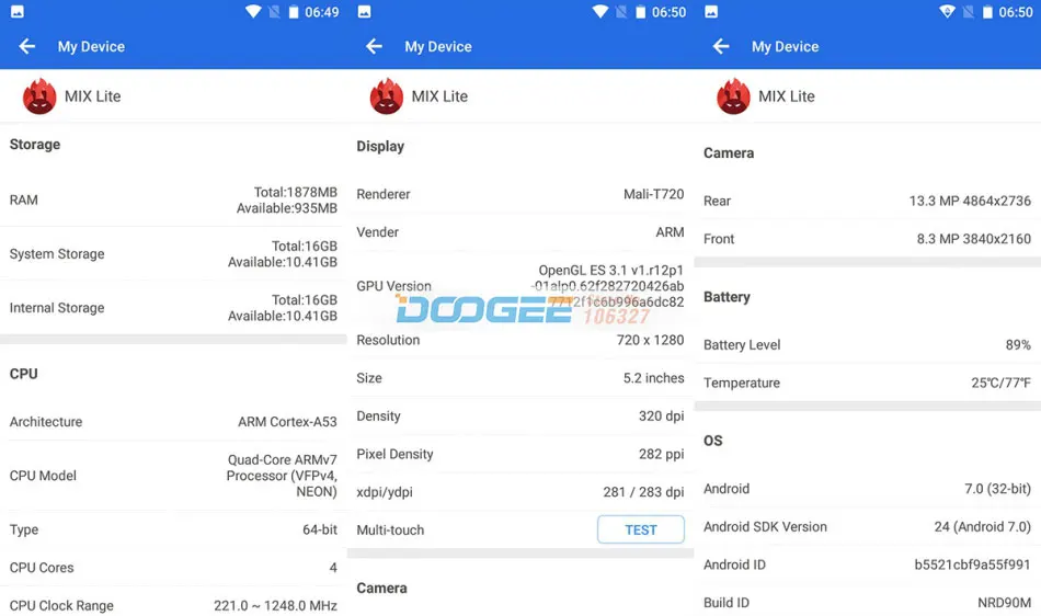 DOOGEE MIX Lite, 2 Гб+ 16 ГБ, 5,2 HD дюймов, Безрамная задняя двойная камера, фронтальная, отпечаток пальца ID, MT6737, четырехъядерный, 3080 мАч, 4G мобильный телефон