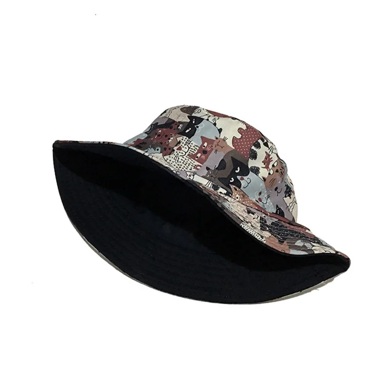 

Unisex Harajuku lovely Cat printing Bucket Hat Fishing Outdoor Hip Hop Cap Men's Summer Fisherman Hat Women 2019 New Bone Hats