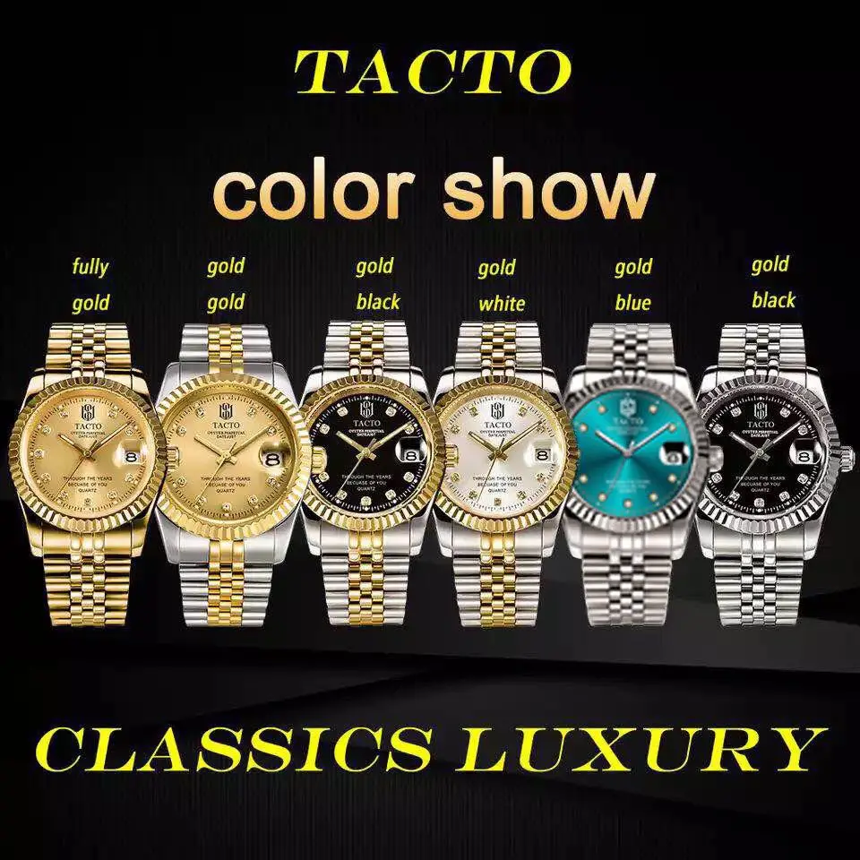 Новый роскошный TACTO брендовые золотые часы модные полностью из нержавеющей стали