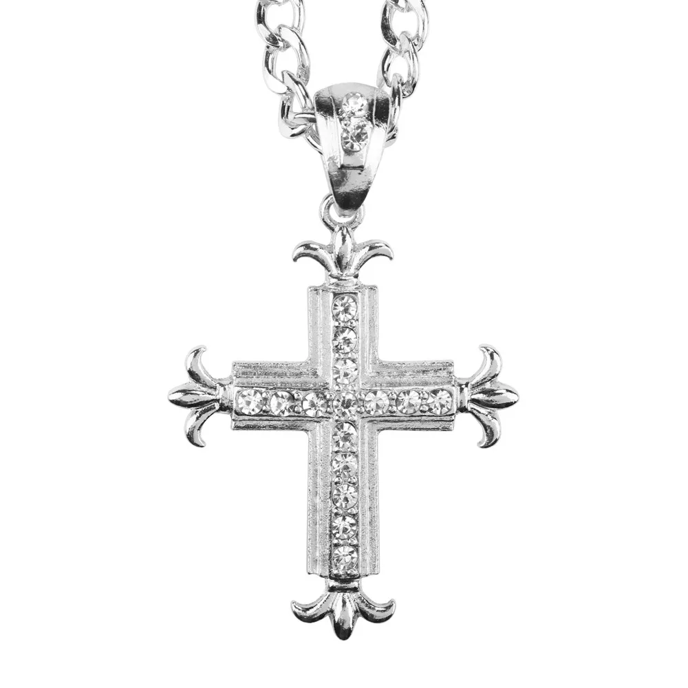 Хип хоп золотистый сплав крест кулон ожерелье религиозный Iced Out горный хрусталь