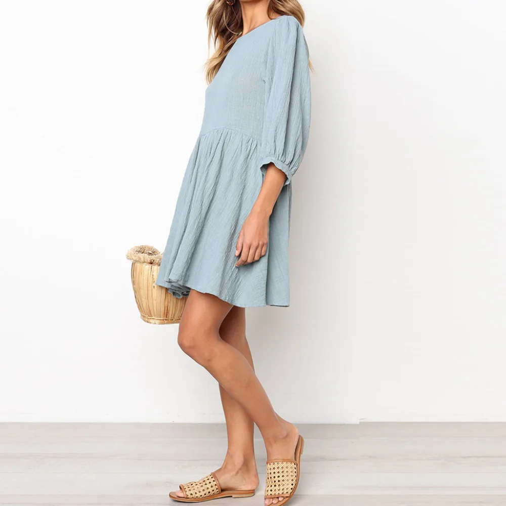 Женское мини платье с круглым вырезом Vestito da donna 7 вечерние однотонные
