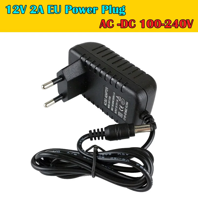 EU Type Plug AC 100-240V to DC 12V 2A Power Supply CCTV Camera LED Strip AC/DC Adapters Adaptor Connector | Безопасность и защита