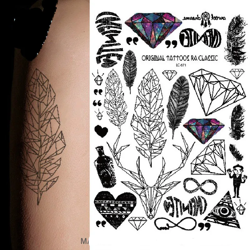 Временные тату наклейки боди арт серия sky перо птицы бриллиантовая вспышка паста