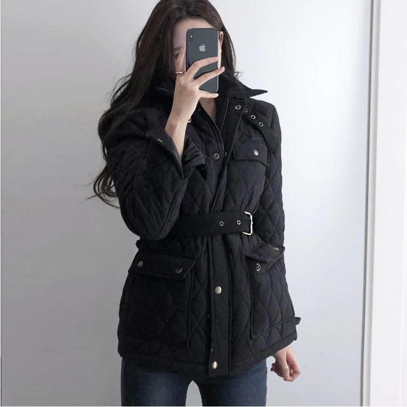 

Bella Philosophy 2018 Winter Solid Zipper Women Thicken Outwear Slim High Street Female Sashes Pocket Warm Cotton Coat