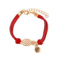 7 colors blue red pink cute pineapple bf word charm double leather chains lovely fruit adjustable bracelets for women