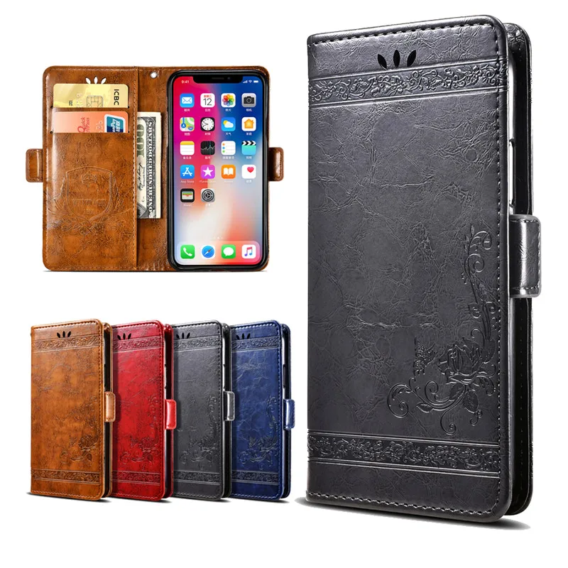 Vintage oil Wax PU Leather Cover Embossed Flowers Wallet Phone Case For BQ Aquaris X5 U V Plus U2 Lite M5 M 2017 X X2 Pro | Мобильные