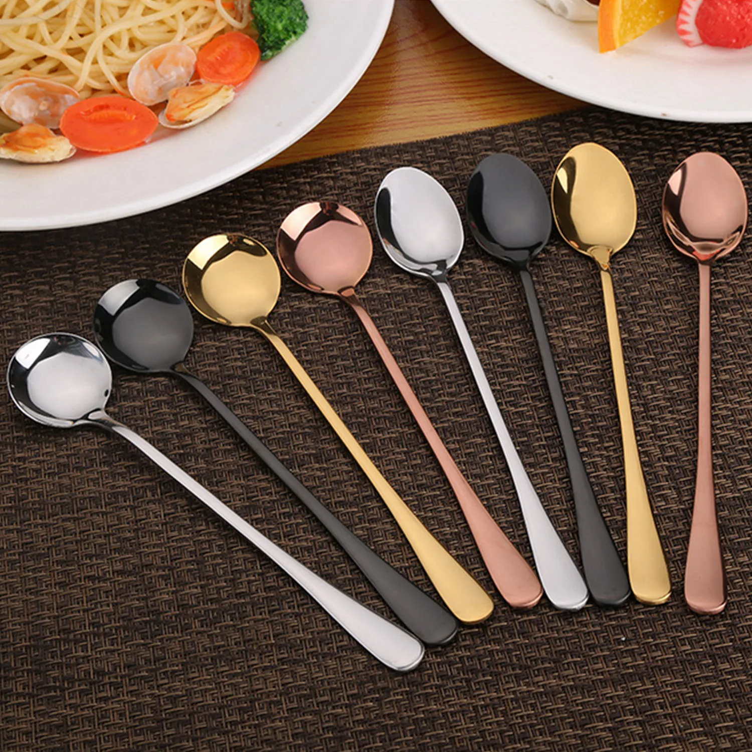 4 шт. разные цвета нержавеющая сталь с длинной ручкой чайный кофе мороженое ложка