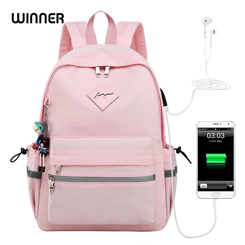 WINNER, рюкзак для девочек с защитой от кражи, usb зарядка, подвеска в виде мультяшных животных, школьные сумки, рюкзак для женщин, водонепроницаемый рюкзак для путешествий