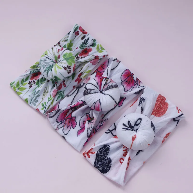 20pc/lot Floral Print Round Knot Nylon Headbands Kids Girls Bow Headband Children Donuts Wide Turban | Аксессуары для одежды