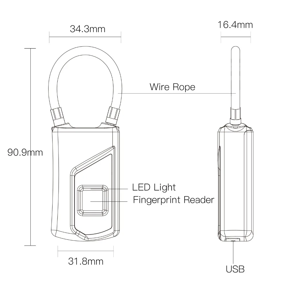 Anytek USB Перезаряжаемый смарт-замок без ключа с отпечатком пальца IP65 Водонепроницаемый Противоугонный замок для безопасности двери чехол для багажа Замок