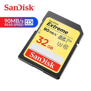 Двойной Флеш-накопитель SanDisk Memory Card Extreme 32 Гб SDHC карты SD UHS-I C10 U3 V30 90 МБс. чтение 40 МБс. записи в формате 4K UHD, для Камера (SDSDXVE-032G-ZNCIN)