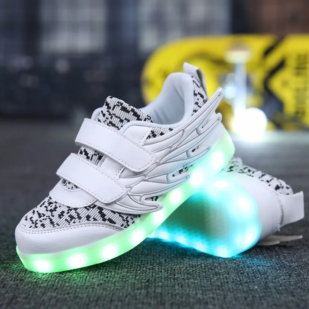 UncleJerry Led Shoes for kids Children Glowing Sneakers Luminous Tennis boys girls USB Charging LED light Fashion shoe | Детская одежда