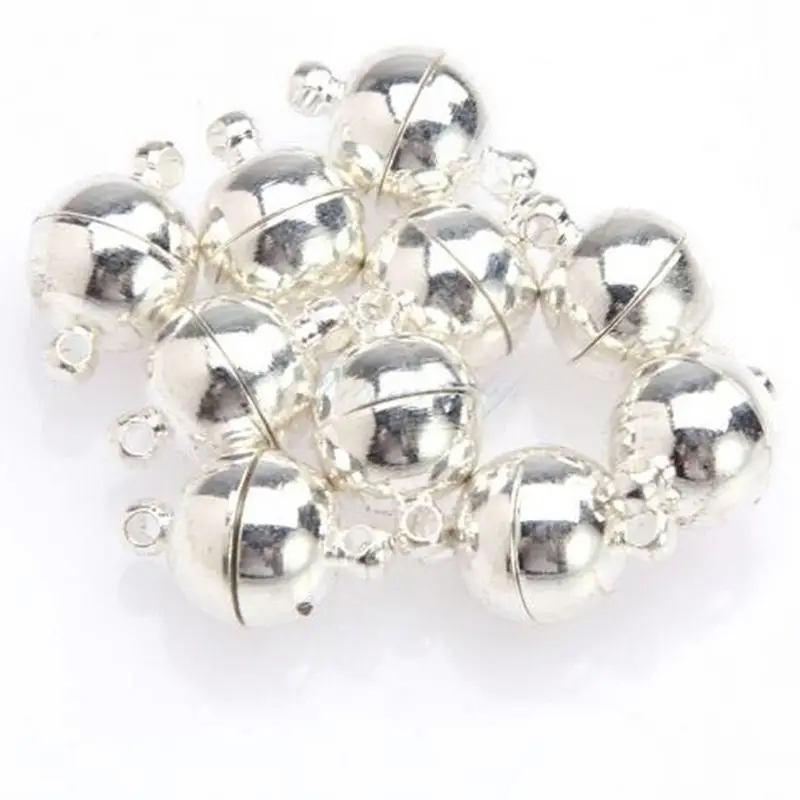 

10pcs 6mm Sliver Gold Jewelry Bracelet Necklace Round Beads Magnetic Clasp DIY Connectors Accessories Making Fittings