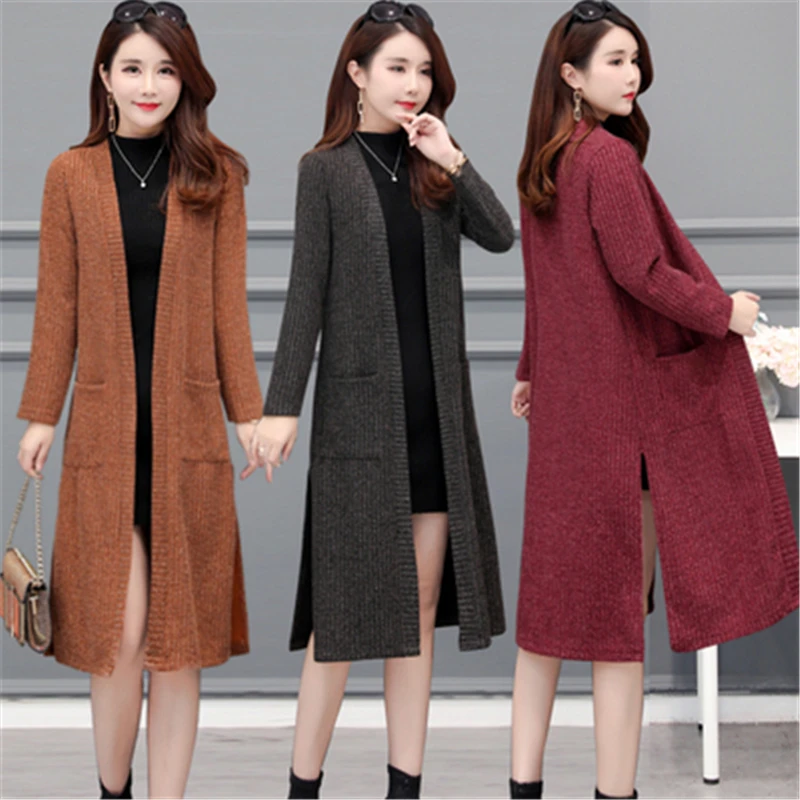 Свитер женский толстый теплый длинный вязаный 2019 |