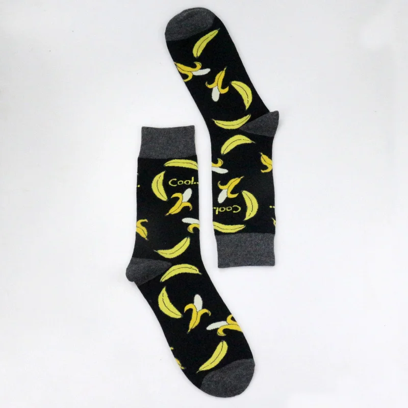 Banana socks 06 Забавные счастливые носки с изображением растений, хлопковые носки с животными,, инопланетянин, обезьяна, курица, банан, кактус, Кит, динозавр, коала, мужские и женские парные носки - Цвет: Banana socks 06