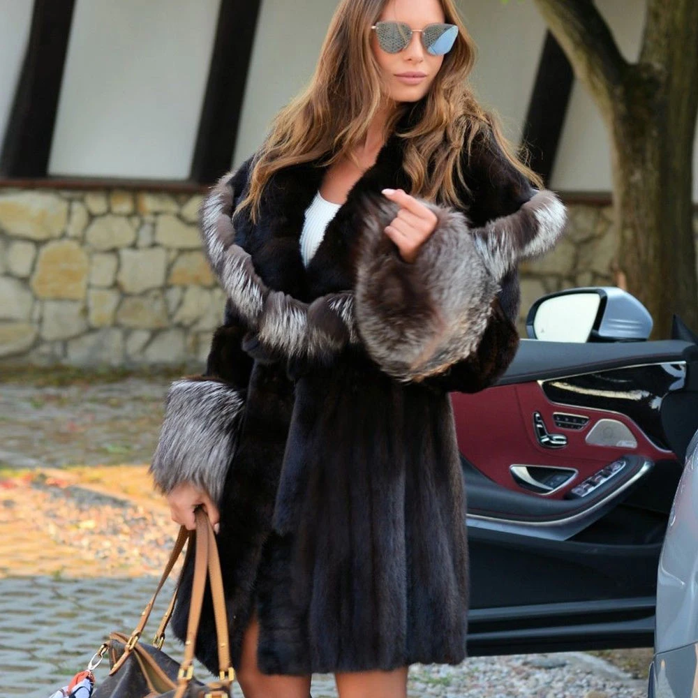 TOPFUR Winter Customized Coats Natural Real Mink Fur Coat With Hood Real Fur Coat Womend Full Sleeves Coats With Belt Women