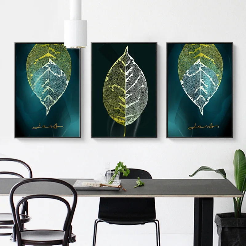 Nordic Creative Natural Leaves Wall Poster Living Room Background Canvas Pictures Green Abstract Plant Painting | Дом и сад