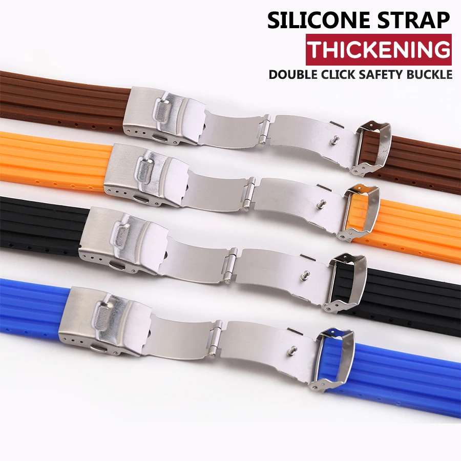 

Silicone Watchband Rubber Watch Strap with Deployment Watchband Buckle Clasp with Stainless Steel Buckle 18mm 20mm 22mm 24mm