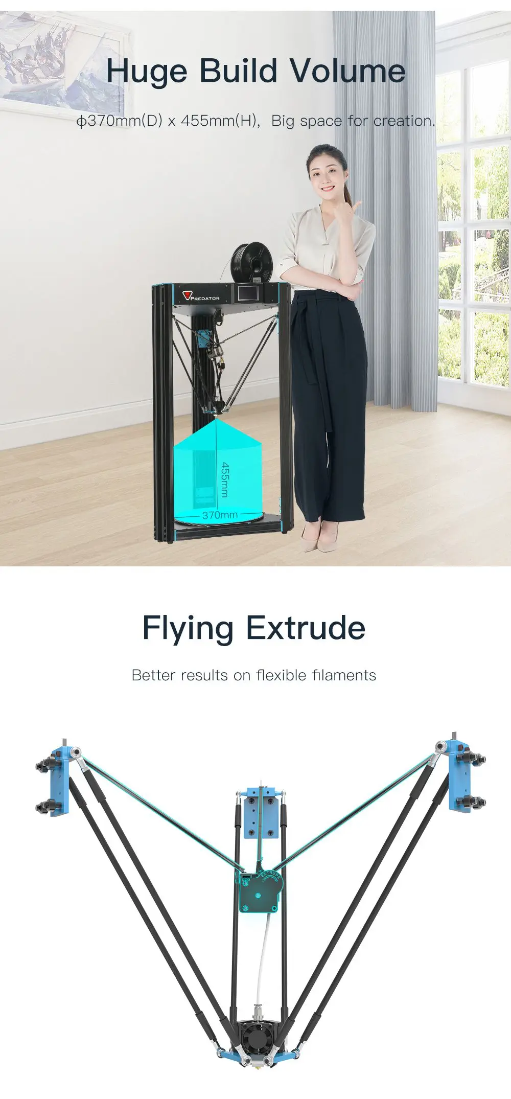 Anycubic 3d принтер Хищник 370 мм* 455 мм большой размер печати FDM полностью металлический 3d принт TFT сенсорный экран 3D Drucker Impresora запчасти