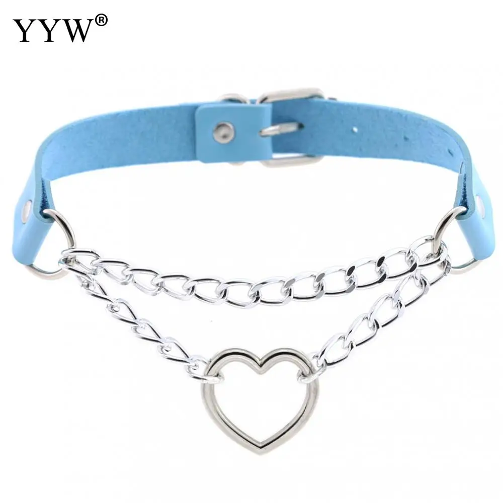 light blue YYW готическое сердце чокер, ошейник, воротник в стиле Харадзюку в стиле панк колье Для женщин девочек чокер из искусственной кожи эмо Kawaii ювелирные изделия с изображением ведьмы Мода - Окраска металла: light blue