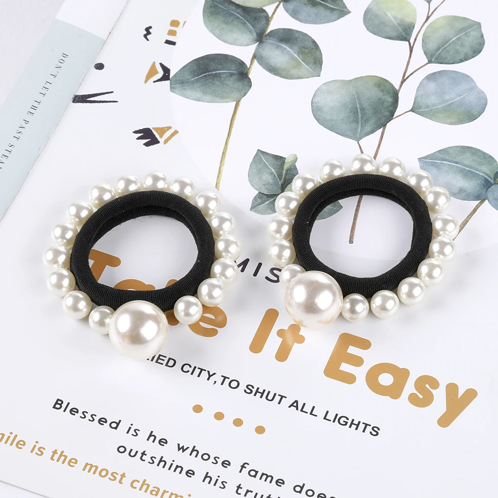 AWAYTR 2pc/set Pearl Hair Rubber Elastic Hair Bands for Women Scrunchies Ponytail Holder Girls Hair Ties Ropes Hair Accessories