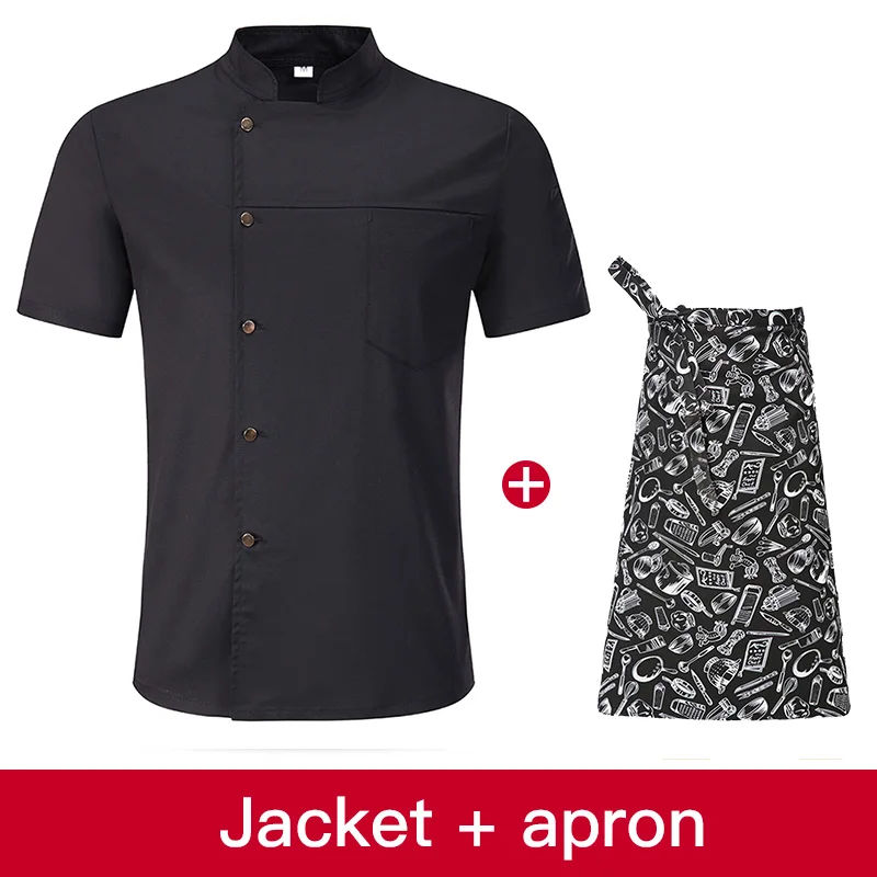 Jacket apron Унисекс, форма для ресторана, для хлебобулочных продуктов, с коротким рукавом, дышащая, двубортная, новая, для шеф-повара, Униформа, одежда для приготовления пищи - Цвет: Jacket apron