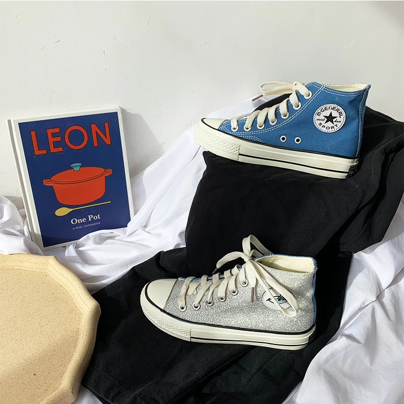 Женские холщовые туфли с блестками повседневная Вулканизированная обувь двумя