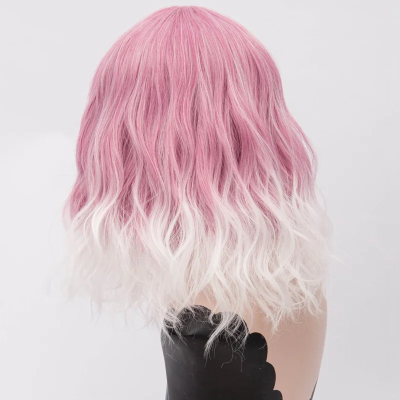 Многоцветный MSI Wigs два тона Короткие Косплей парики для женщин розовый белый волнистые Ombre парик с челкой Фиолетовый Омбре натуральные синтетические волосы парики - Цвет: Многоцветный