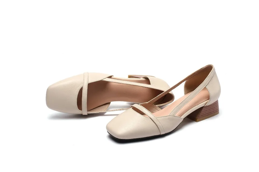

Krazing Pot new fashion low heels natural leather streetwear Spring Summer brand women pumps square toe slip on hollow shoes L20