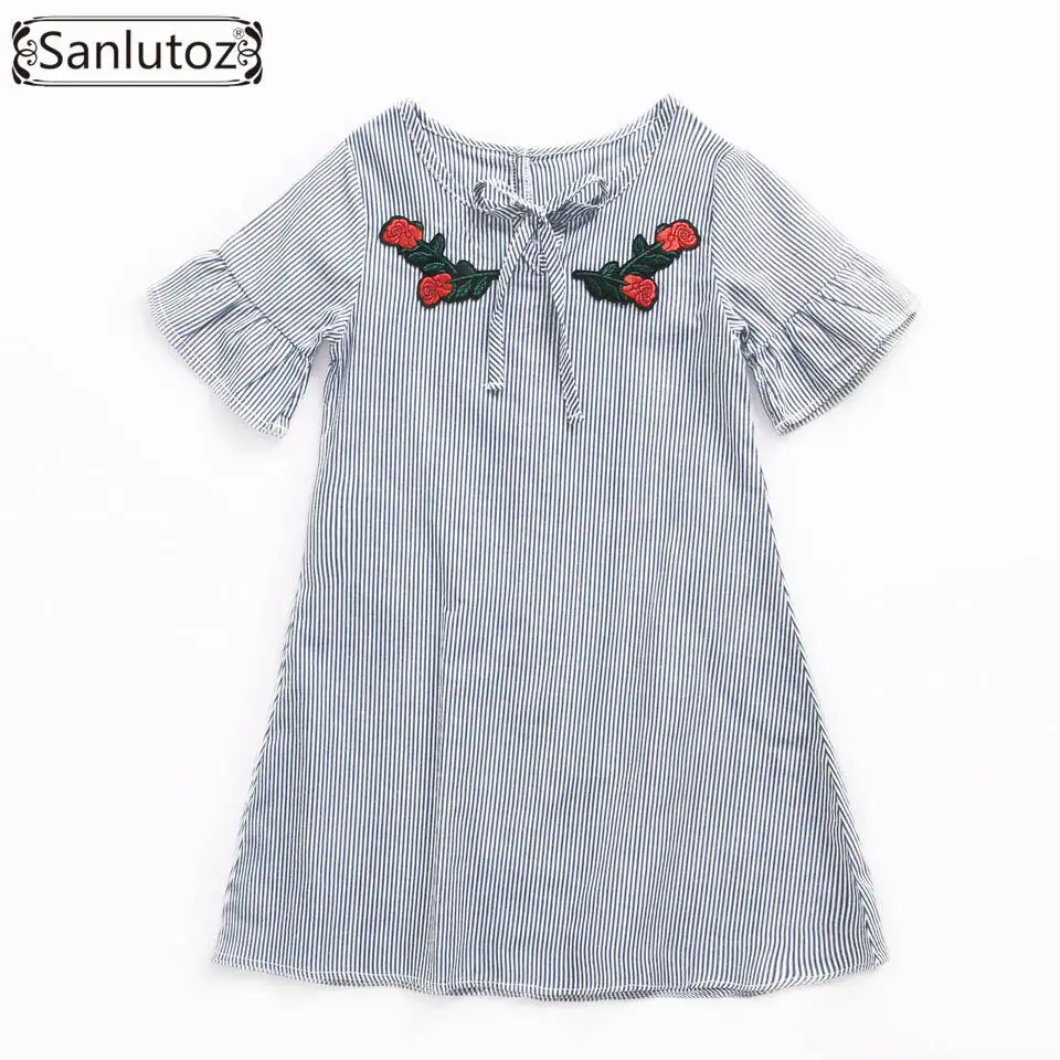 Sanlutoz Flower Girl Dress Short Sleeve Cotton Kids Clothes for Girls Summer 2018 Children Birthday Party Princess | Детская одежда и