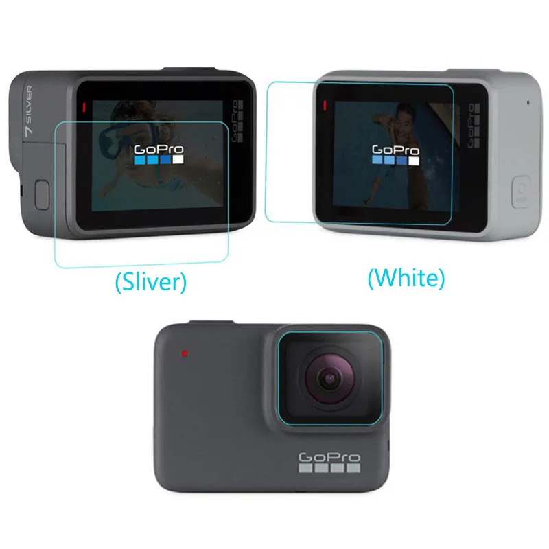 

Tempered Glass Protector For GoPro Go pro Hero7 Hero 7 White/Silver Camera Front Lens LCD Dsiaply Screen Protective Film Guard