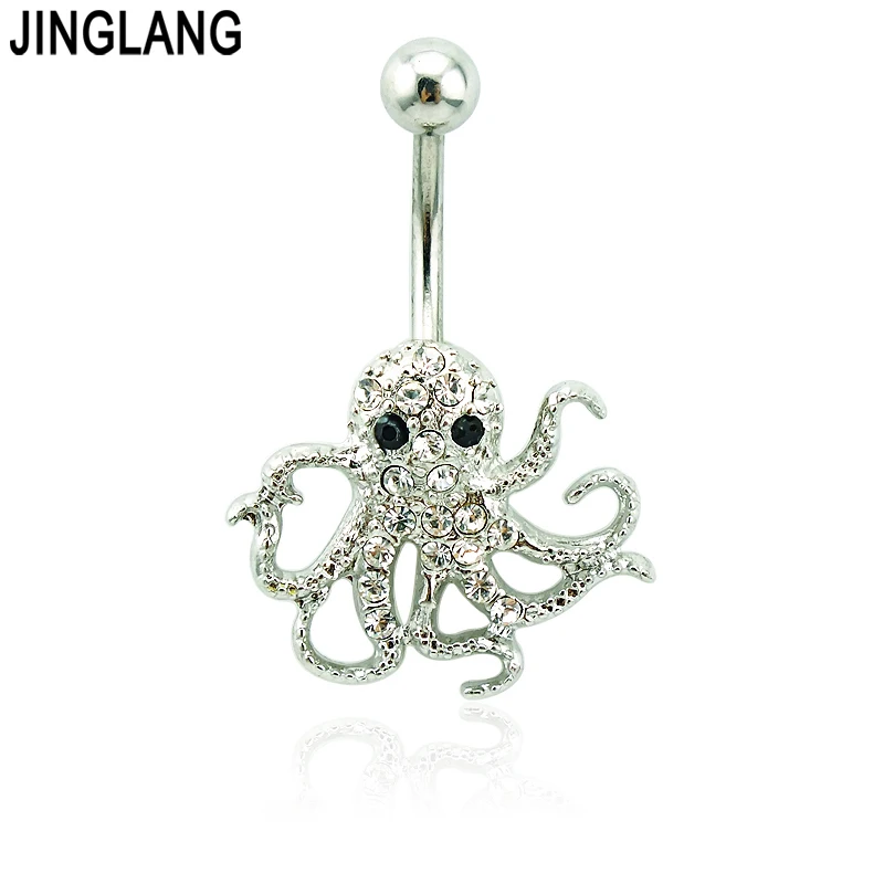 JINGLANG Модные кольца для живота 316L штанга Нержавеющая Сталь Белый Стразы Осьминог