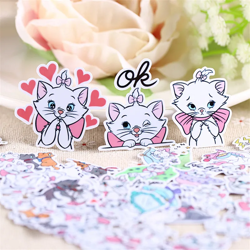 Pegatina diaria de gato blanco de dibujos animados para ni&ntilde;os, pegatinas impermeables para &aacute;lbum de recortes, para ordenador port&aacute;til, monopat&iacute;n, Moto, tel&eacute;fono, coche, juguete, 40 Uds.-0