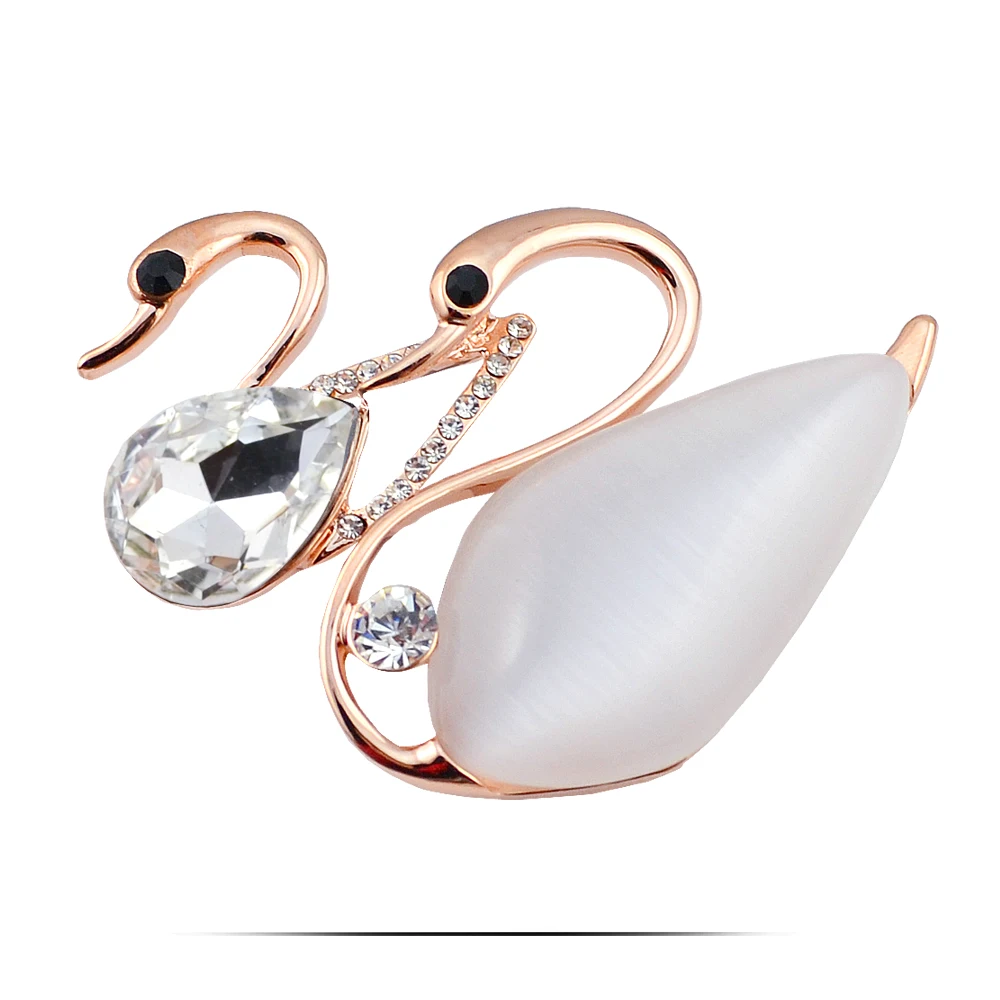 B206 опал пары лебедь Броши для Для женщин золото и серебро Цвет Jewelry со стразами