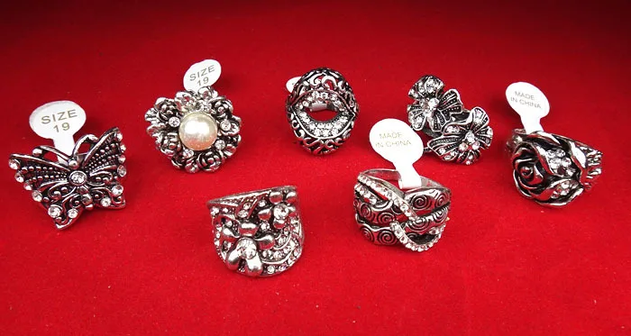 20 шт смешанные стильные чешские Стразы античные посеребренные винтажные кольца