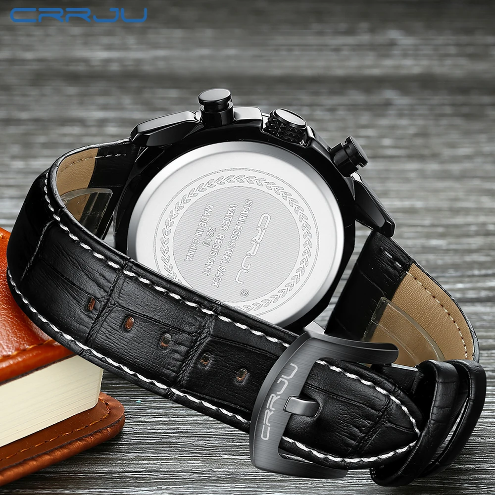 

2018 Hot Mens Watch Leather Strap Luxury Brand CRRJU Chronograph Men's Sport Watches Waterproof Male Date Clock Montre Homme