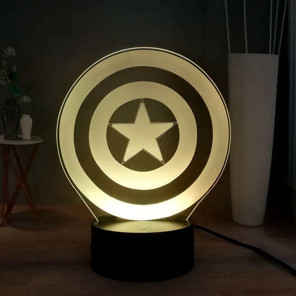 Светодиодный светильник Marvel 3D ночник с изображением Капитана Америки 7 цветов