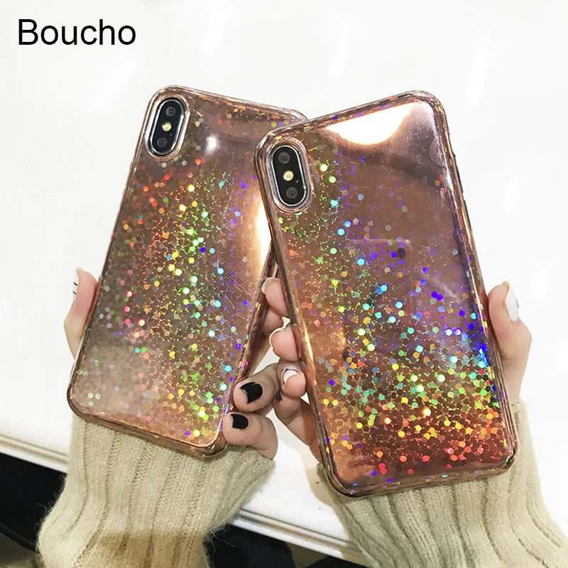 Boucho Blu-ray Glossy Phone Case For iphone X 6 6S 7 8 Plus Colorful Wave Point Back Cover Cute Cartoon Cases |